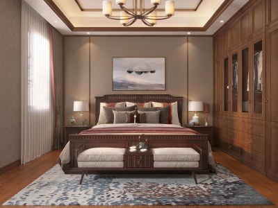 新中式家居卧室3D模型下载